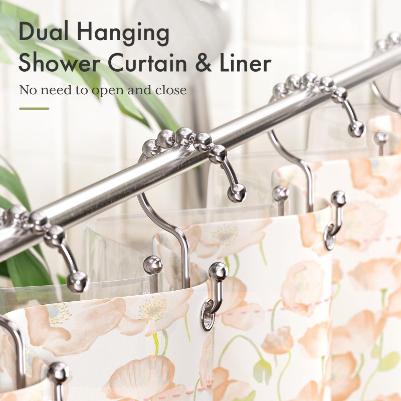 Amazer Shower Curtain Hooks, Plastic Double Shower Curtain Rings, Shower Hooks for Bathroom Shower Curtain Rod - Set of 12, Nickel - Image 4